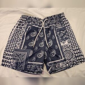Kinetic Kings - Navy Blue - Navy Houndstooth Paisley Fundamental Shorts - Small